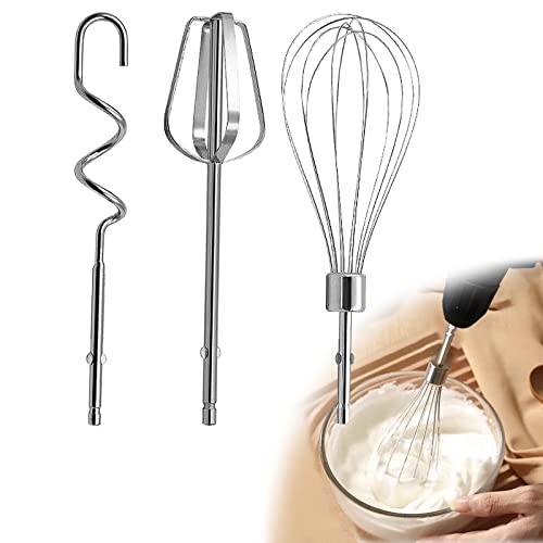 Bogoro Qazuwa Handmixer, Handmixer Accessoireset, Deeghaak, Roestvrijstalen Garde, Handmixer, Garde voor Eiwitten, Deeg, voor Boormachine (1 Garde, 1 Deeghaak, 1 Ballongarde)