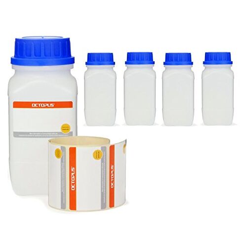 Octopus 5 x 500 ml fles met brede hals en schroefdop, chemiefles, laboratoriumfles met deksel als opbergvak voor laboratorium, keuken of hobby