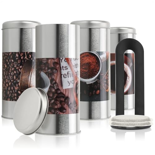 com-four ® 4x koffiepadblikje en 1x padlifter metalen blikje voor koffiepads blikken sierblikje met deksel in vintage design voor koffie (5-delige set koffie)