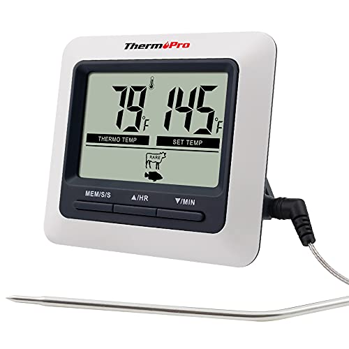 ThermoPro TP04 Digitale braadthermometer, grillthermometer, oventhermometer, vleesthermometer met geïntegreerde countdown-timer