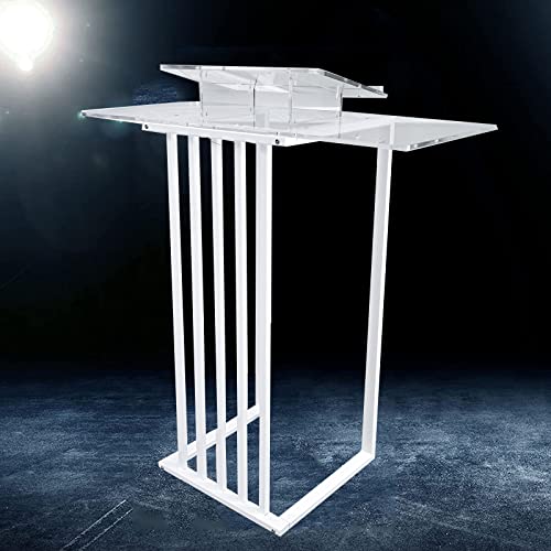 asdchZen Acryl Metalen Podium, Presentatiepodium Schoolkantoor Kerkpodium, Staand Podium, Podiumstandaard Met Leestafelblad, Zwart (Wit)