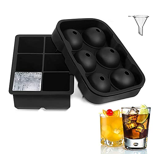 ZEACCT 2 Packs Gigantische Ijsbal Ijsblokjesvorm Siliconen, Ronde En Vierkante Ijsblokjesvormen Grote Ijsblokjesvorm Voor Whisky Ijsblokjesvorm Voor Cocktails, Bar, Babyvoeding, Zonder BPA