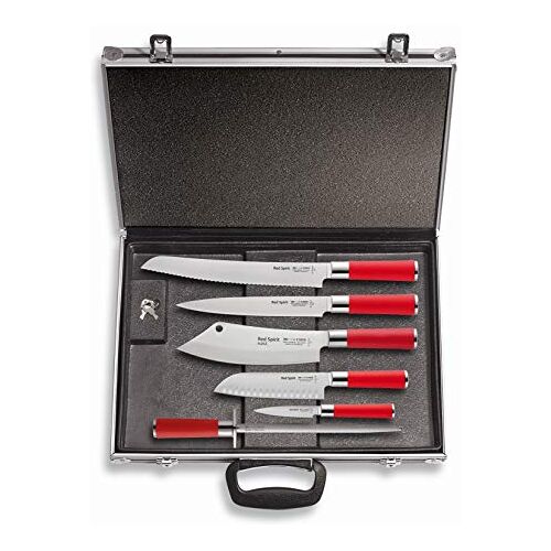 DICK F.  Messenset Red Spirit (magneetkoffer, koksmes AJAX, broodmes, Santoku, trancheermes, kantoormes, wetstaal, 56° HRC) 81173000, 43 cm x 32 cm x 6 cm