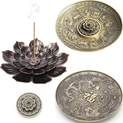 saijer Lotus Wierookhouder,Messing Stok Wierookhouder Kegel Spoel Wierookbrander Wierookstokjes Houder Koper Ascatcher Vintage Wierookhouder Plaat Wierookstokjeshouder voor Yoga Meditatie(3PCS)