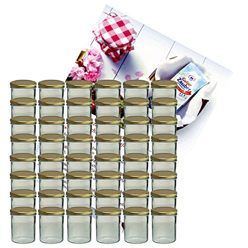 MamboCat Set van 48 potten 350 ml jampot inmaakpot inmaakpot inmaakpot tot 82 gouden deksel incl. diamant-suiker Gelierzauber receptenboekje