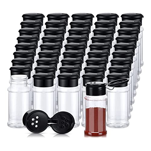 TRACUNA 50 Stuks Plastic Kruidenpotjes met Shaker Deksels Kruidencontainers Plastic Kruidenflessen Kruiden Shaker Potten 3.3Oz/100Ml Zwart