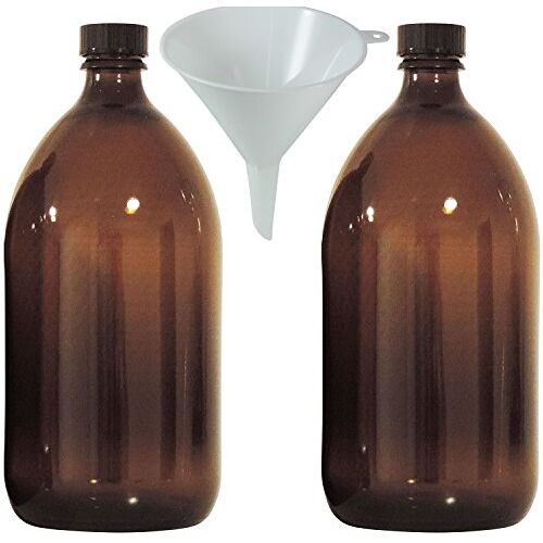 mikken 2 x bruine medicijnfles 1000 ml apothekersfles, laboratoriumfles made in Germany, BPA-vrij incl. trechter