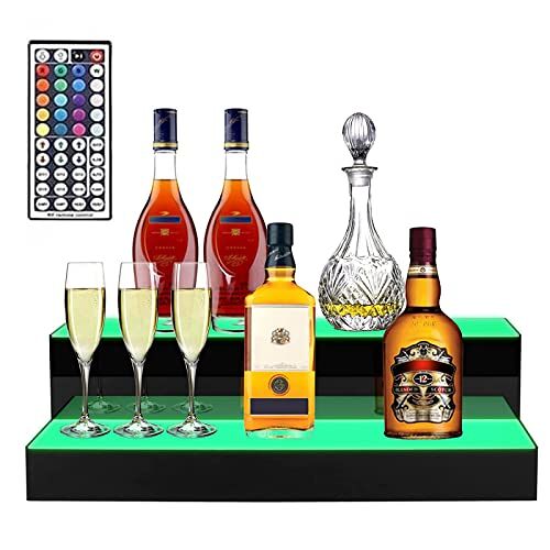 TOYOCC LED Verlichte Drank Fles Display Plank Bar LiquorLed Verlichte Drank Fles Display Rack, 2 Tier Verlichte Fles Plank Dranken Verlichting Planken