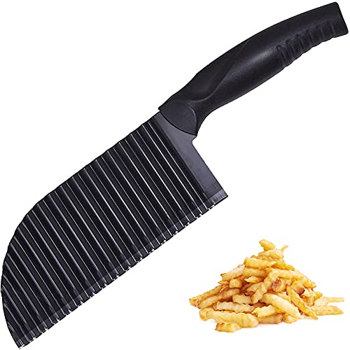 Kalsey Roestvrij staal Crinkle Cutter, Wave Mes, French Fry Slicer, Potato Chips Wave Mes, Hand Held Crinkle Cutter, Aardappel Golfmes voor thuis, Keuken, Restaurant, Potato Chippers (Zwart)