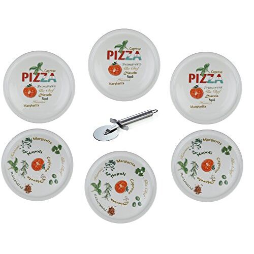 Retsch Arzberg Pizzaborden in set inclusief pizzasnijder/pizzaroller pizzabord XXL Ø30cm (met decor, set van 6)