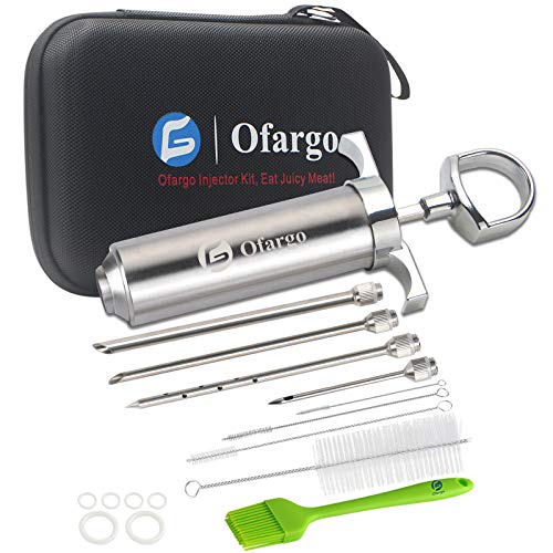 Ofargo Vleess injector, marinades voor vlees, Met 4 Marinade Injector naalden Voor Vlees, Kalkoen, Kip, 60 ml/2 oz, Verkrijgbaar in een EVA-tas voor gemakkelijke opslag