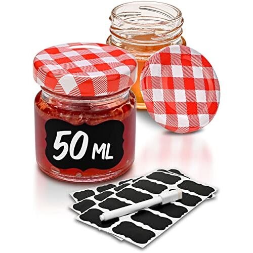 Praknu 24 mini-glazen met deksel, 50 ml, met etiketten en stift, luchtdichte glazen om cadeau te geven, voor jam en honing