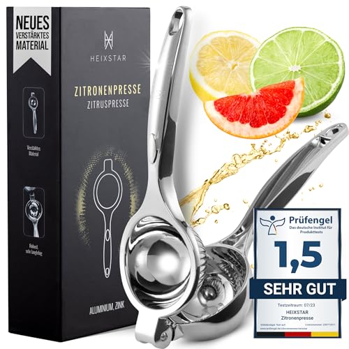 HEIXSTAR ® Lemon Squeezer, citroenpers, hoogwaardige zinkcoating, 100% roestvrij en vaatwasmachinebestendig, universele maat, grijs etui, citruspers, handmatige citruspers