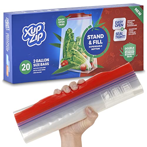 XupZip 20 x Premium voedselopbergzakken   2,4 liter vrieszakken van ™   Lekvrije herbruikbare voedselzakken   luchtdichte snackzakken   Heavy Duty plastic voedselzakken   BPA-vrije herbruikbare grote