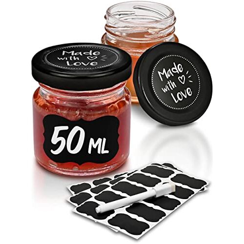 Praknu 24 mini-glazen met deksel, 50 ml, met etiketten en stift, luchtdichte glazen om cadeau te geven, voor jam en honing