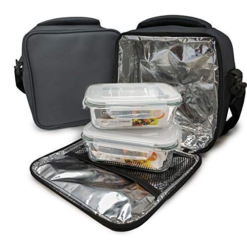 NERTHUS FIH 465 Lunch Bag FiAmbrera thermische tas, 2 luchtdichte containers, duurzame stof, 2 glazen containers, met 2 glazen deksels, met 2 glazen deksels