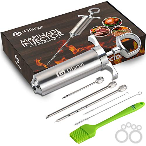 Ofargo Vleess injector, marinades voor vlees, Met 3 Marinade Injector naalden Voor Vlees, Kalkoen, Kip, 60 ml/2 oz, Er is een smeerborstel, gebruikershandleiding inbegrepen