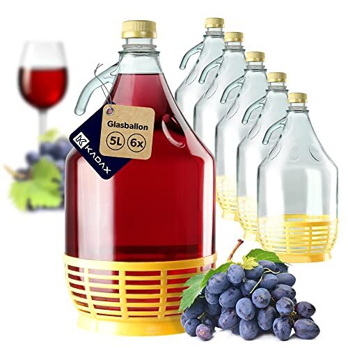 KADAX wijnballon, glazen ballon voor wijn, wijnvat van glas, gistingsballon, vat voor wijn van glas, beugelfles met mand, gistingsvat voor wijn, glazen gistingsballonset