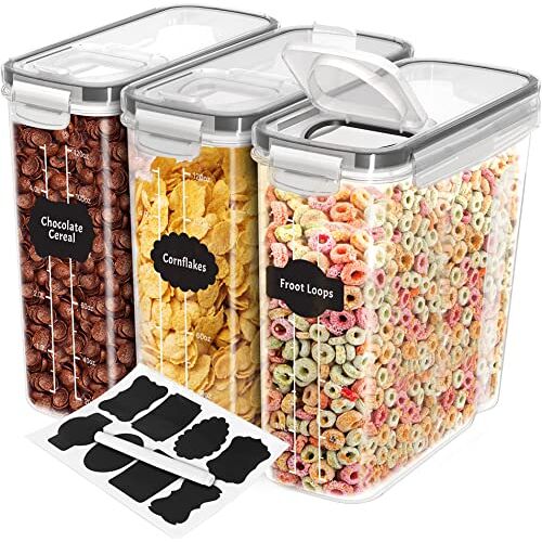 KICHLY Opslagcontainer voor granen BPA Vrij Plastic Luchtdichte Keuken Opslag Containers Droge Voedsel Opslag Graan Dispenser voor Keuken & Pantry (Set van 3)