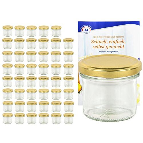 MamboCat 48er Set weckpotten 125 ml met gouden deksel tot 66 incl. Diamant Gelierzauber receptenboekje jampotten, inmaakpotten weckpotten