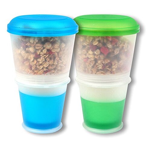 Schramm ® 2-pack yoghurtbeker voor Muesli-to-Go Muesli-beker met geïntegreerd koelvak en lepel Graanbakje Yoghurtbakje Yoghurtbakje voor onderweg