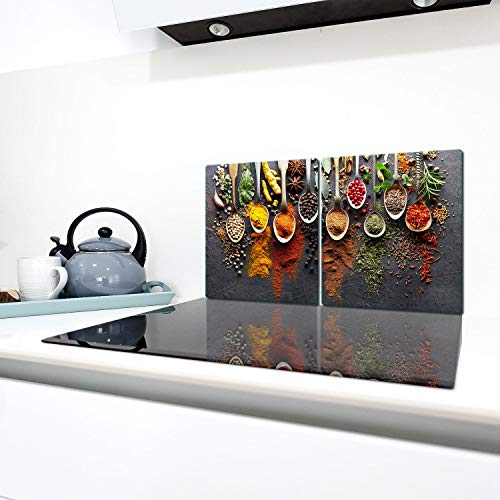 QTA Kookplaatafdekplaten, 2 x 40 x 52 cm, afdekking voor keramische kookplaat, 2-delig, glas, spatbescherming, afdekplaat, glazen plaat, kookplaat, keramische kookplaatafdekking, specerijen