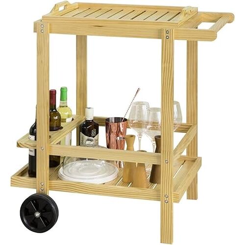 GaRcan Serving Trolley with Bottle Holder and a Removable Tray Kitchen Trolley Trolley Trolley Bar Cart