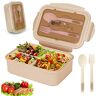 Sinwind Lunchbox, Bento Box, Bento-box, Bento-box, 1400 ml, met 3 vakken en bestek (beige)