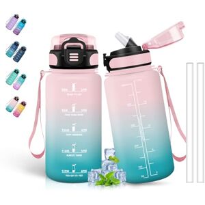 Grsta Drinkfles, 500 ml, motiverende drinkfles met tijdschaal, gemakkelijk te reinigen, drinkfles 500 ml met rietje, drinkfles met tijdschema's, voor school, kantoor, reizen, roze-groen Grsta Drinkfles, 500 ml, motiverende drinkfles met tijdschaal, gemakkelijk te reinigen, drinkfles 500 ml met rietje, drinkfles met tijdschema's, voor school, kantoor, reizen, roze-groen