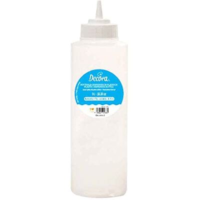 DECORA , 0379189 Fles met schenktuit, 4 mm, ideaal voor het versieren van desserts met glazuur, chocolade of vloeibare sauzen, 1 l DECORA , 0379189 Fles met schenktuit, 4 mm, ideaal voor het versieren van desserts met glazuur, chocolade of vloeibare sauzen, 1 l