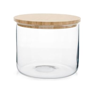 H&H Ronde container, van borosilicaatglas, transparant, bamboedeksel, 2,2 l H&H Ronde container, van borosilicaatglas, transparant, bamboedeksel, 2,2 l