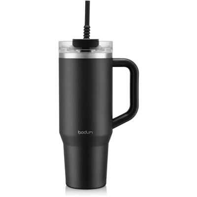 Bodum TRAVEL MUG Vacuüm-reisbeker, roestvrij staal, 1,2 l, 40 oz, met handvat en rietje, zwart gelakt Bodum TRAVEL MUG Vacuüm-reisbeker, roestvrij staal, 1,2 l, 40 oz, met handvat en rietje, zwart gelakt