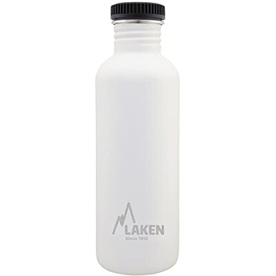 LAKEN roestvrijstalen fles met zwart -witte mondstekker 1L, wit LAKEN roestvrijstalen fles met zwart -witte mondstekker 1L, wit