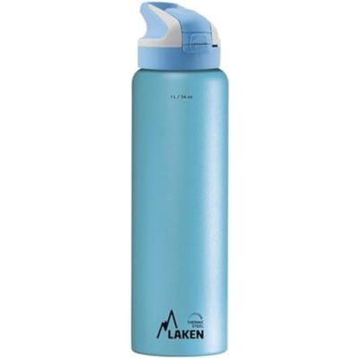 LAKEN Roestvrijstalen waterfles met automatische sluiting en veiligheidssluiting (1 l, lichtblauw), thermosfles met 24-uurs koudetechnologie, lekvrije fles voor werk/reizen LAKEN Roestvrijstalen waterfles met automatische sluiting en veiligheidssluiting (1 l, lichtblauw), thermosfles met 24-uurs koudetechnologie, lekvrije fles voor werk/reizen