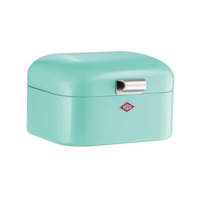 WESCO Mini Grandy broodtrommel in de kleur mintgroen, gepoedercoat plaatstaal, ventilatiegaten en stabiele handgreep WESCO Mini Grandy broodtrommel in de kleur mintgroen, gepoedercoat plaatstaal, ventilatiegaten en stabiele handgreep