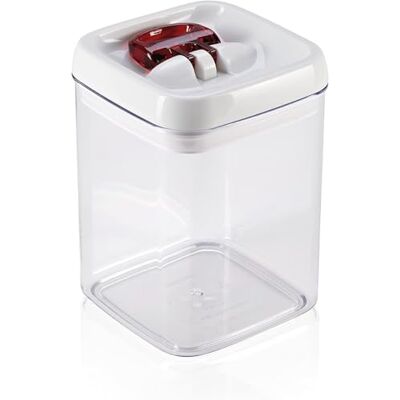 Leifheit Voorraaddoos Fresh & Easy 1,6 L, Eenhands Sluiting, Vierkant Lucht- en waterdicht afsluitbaar, stapelbaar design, voorraadbus voor keuken en kast, rode bedieningsring, 1,6 liter Leifheit Voorraaddoos Fresh & Easy 1,6 L, Eenhands Sluiting, Vierkant Lucht- en waterdicht afsluitbaar, stapelbaar design, voorraadbus voor keuken en kast, rode bedieningsring, 1,6 liter