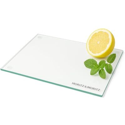 Moritz & Moritz Glazen snijplank, 40 x 30 cm, krasbestendige en hygiënische snijplank van veiligheidsglas, antislip snijplank, glas als keukenplank, snijonderlegger en serveerplaat Moritz & Moritz Glazen snijplank, 40 x 30 cm, krasbestendige en hygiënische snijplank van veiligheidsglas, antislip snijplank, glas als keukenplank, snijonderlegger en serveerplaat