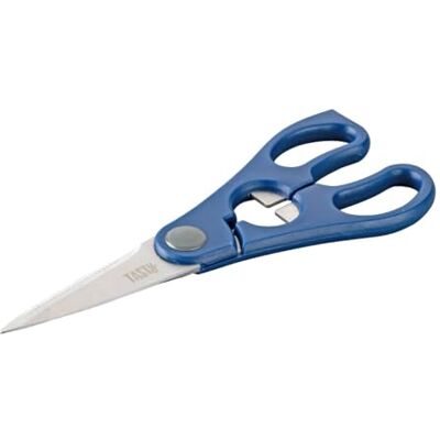 Tasty Keukenschaar – premium roestvrijstalen huishoudschaar met flesopener, 20 x 8 cm, ideaal voor alle snijwerkzaamheden in keuken en huishouden, grijs/blauw/zilver Tasty Keukenschaar – premium roestvrijstalen huishoudschaar met flesopener, 20 x 8 cm, ideaal voor alle snijwerkzaamheden in keuken en huishouden, grijs/blauw/zilver