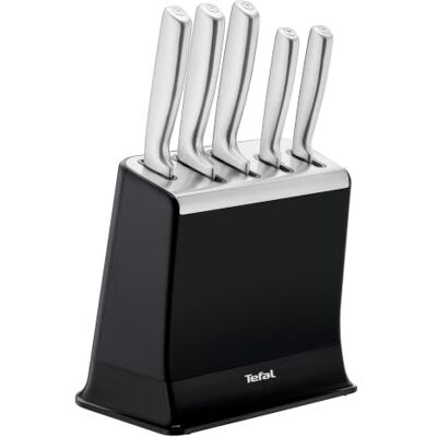 Tefal K2976S04 EverSharp roestvrijstalen 5-delige messenset en blok met geïntegreerde slijper, 5 messen, langdurige scherpte, nooit meer een bot mes Tefal K2976S04 EverSharp roestvrijstalen 5-delige messenset en blok met geïntegreerde slijper, 5 messen, langdurige scherpte, nooit meer een bot mes