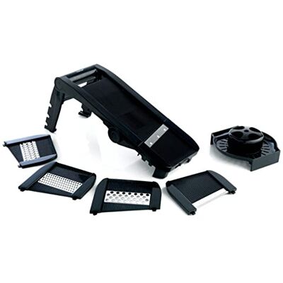 mastrad Mandoline Slicer, 5 verwisselbare roestvrijstalen messen, handheld, antislip handvat, handbeschermer, groente en fruitsnijder, F21000 mastrad Mandoline Slicer, 5 verwisselbare roestvrijstalen messen, handheld, antislip handvat, handbeschermer, groente en fruitsnijder, F21000