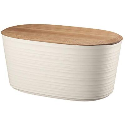 Guzzini Tierra, Broodtrommel in gerecycled plastic met bamboe hakdeksel Melkwit, 39,2 x 23,2 x h19cm, 10 lt 179600156 Guzzini Tierra, Broodtrommel in gerecycled plastic met bamboe hakdeksel Melkwit, 39,2 x 23,2 x h19cm, 10 lt 179600156