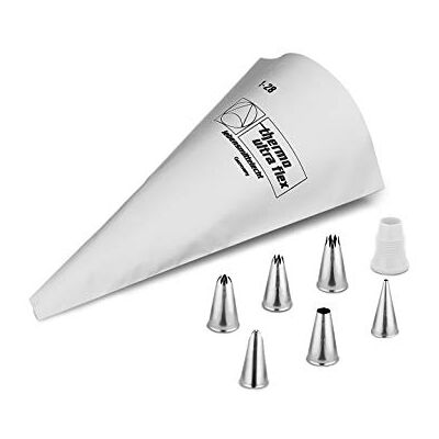 Thermohauser Herbruikbare spuitzak set polyester Ultra FLEX, 8-delig. (spuitzak, adapter, 6 spuitmonden), wit Thermohauser Herbruikbare spuitzak set polyester Ultra FLEX, 8-delig. (spuitzak, adapter, 6 spuitmonden), wit