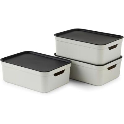 Rotho Jive Dekobox Set van 3 opbergdozen 10l met deksel, Plastic (gerecycled PP), 10l (37.5 x 27.8 x 13.5 cm) Kunststof container met deksel, opbergdoos, kunststof container met deksel, stapelbaar, gerecycled kunststof Rotho Jive Dekobox Set van 3 opbergdozen 10l met deksel, Plastic (gerecycled PP), 10l (37.5 x 27.8 x 13.5 cm) Kunststof container met deksel, opbergdoos, kunststof container met deksel, stapelbaar, gerecycled kunststof