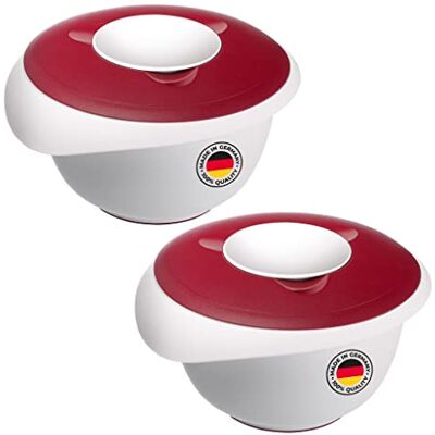 Westmark 2 meng-/bakkommen met tweedelig deksel, 3,5 l, met schenktuit, kunststof, wit/rood, 315522E3 Westmark 2 meng-/bakkommen met tweedelig deksel, 3,5 l, met schenktuit, kunststof, wit/rood, 315522E3