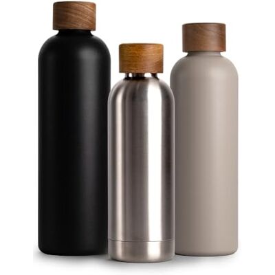 T&N Roestvrijstalen drinkfles 500ml thermosfles 0.5l met acaciahouten deksel, geïsoleerde waterfles, lekvrij bij koolzuur, isoleerfles T&N Roestvrijstalen drinkfles 500ml thermosfles 0.5l met acaciahouten deksel, geïsoleerde waterfles, lekvrij bij koolzuur, isoleerfles