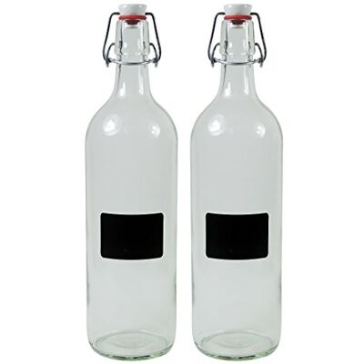 mikken 2 x lege glazen fles 1000 ml met beugelsluiting van porselein om zelf te vullen, incl. 2 etiketten mikken 2 x lege glazen fles 1000 ml met beugelsluiting van porselein om zelf te vullen, incl. 2 etiketten