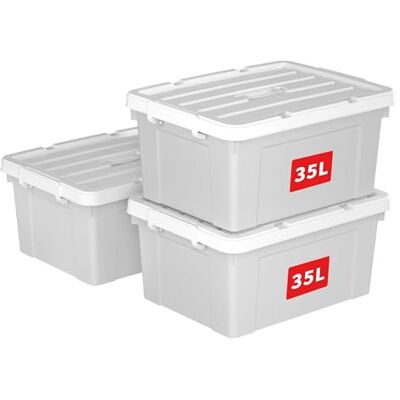 Cetomo 35L x 3 opbergdozen, draag plastic opbergdoos met deksels, organiserende container met handvat en veilige vergrendelende gespen, stapelbaar, nestbaar, draagtas voor thuiskantoor kleding, Cetomo 35L x 3 opbergdozen, draag plastic opbergdoos met deksels, organiserende container met handvat en veilige vergrendelende gespen, stapelbaar, nestbaar, draagtas voor thuiskantoor kleding,