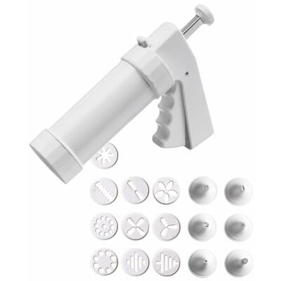 Kaiser Pâtisserie koekjespers, 200 ml. 10 ontwerpschijven, 6 decoratiemondstukken, eenvoudige bediening met één hand Kaiser Pâtisserie koekjespers, 200 ml. 10 ontwerpschijven, 6 decoratiemondstukken, eenvoudige bediening met één hand