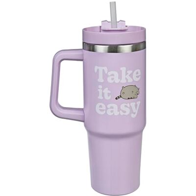 Undercover Pusheen Thermosbeker met rietje, inhoud 880 ml, roestvrijstalen drinkbeker met handgreep, BPA-vrij, paars Undercover Pusheen Thermosbeker met rietje, inhoud 880 ml, roestvrijstalen drinkbeker met handgreep, BPA-vrij, paars