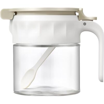 DRW Kruidenpotje 250 ml van glas en PP met lepel in wit en transparant, 10 x 12 x 13 cm DRW Kruidenpotje 250 ml van glas en PP met lepel in wit en transparant, 10 x 12 x 13 cm
